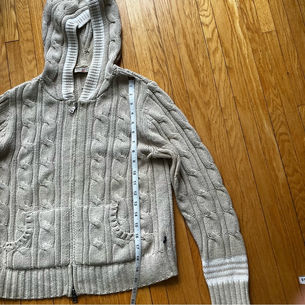 Polo Ralph Lauren Beige Zip-Up Cable Knit academic preppie old money tennis - Picture 4 of 12